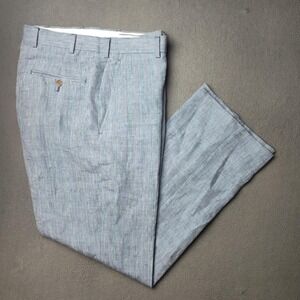 Brooks Brothers Dress Pants Mens 34x30 Blue Linen Madison Fit Flat Front Work